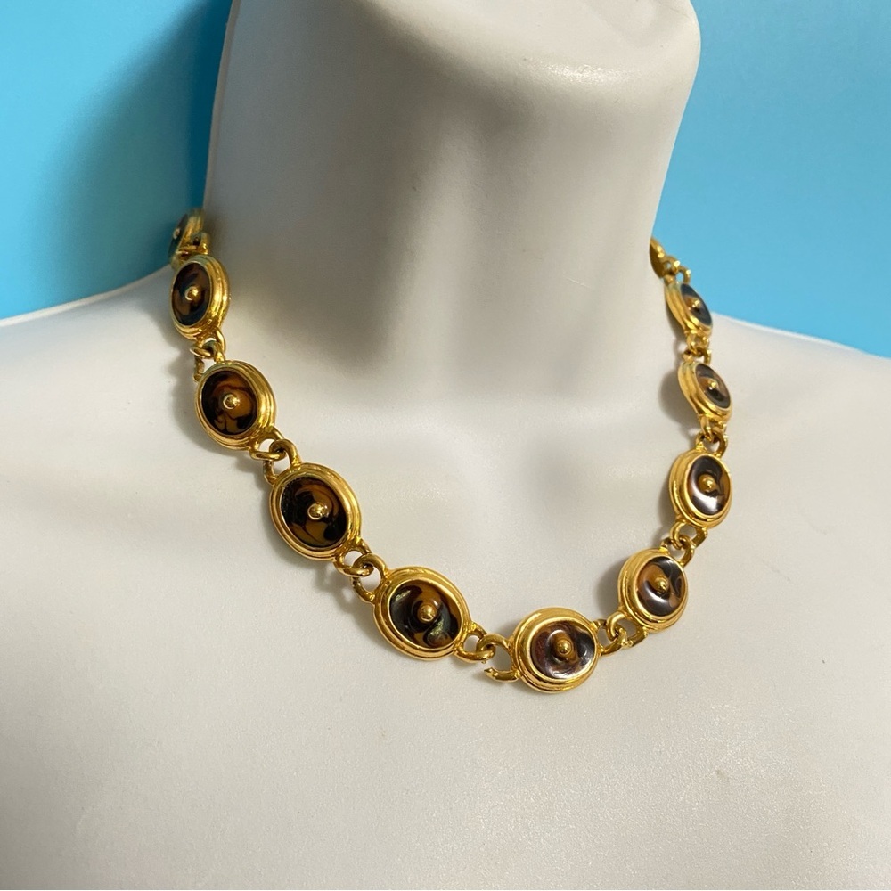 Vintage Enameled Brown Gold Tone Necklace